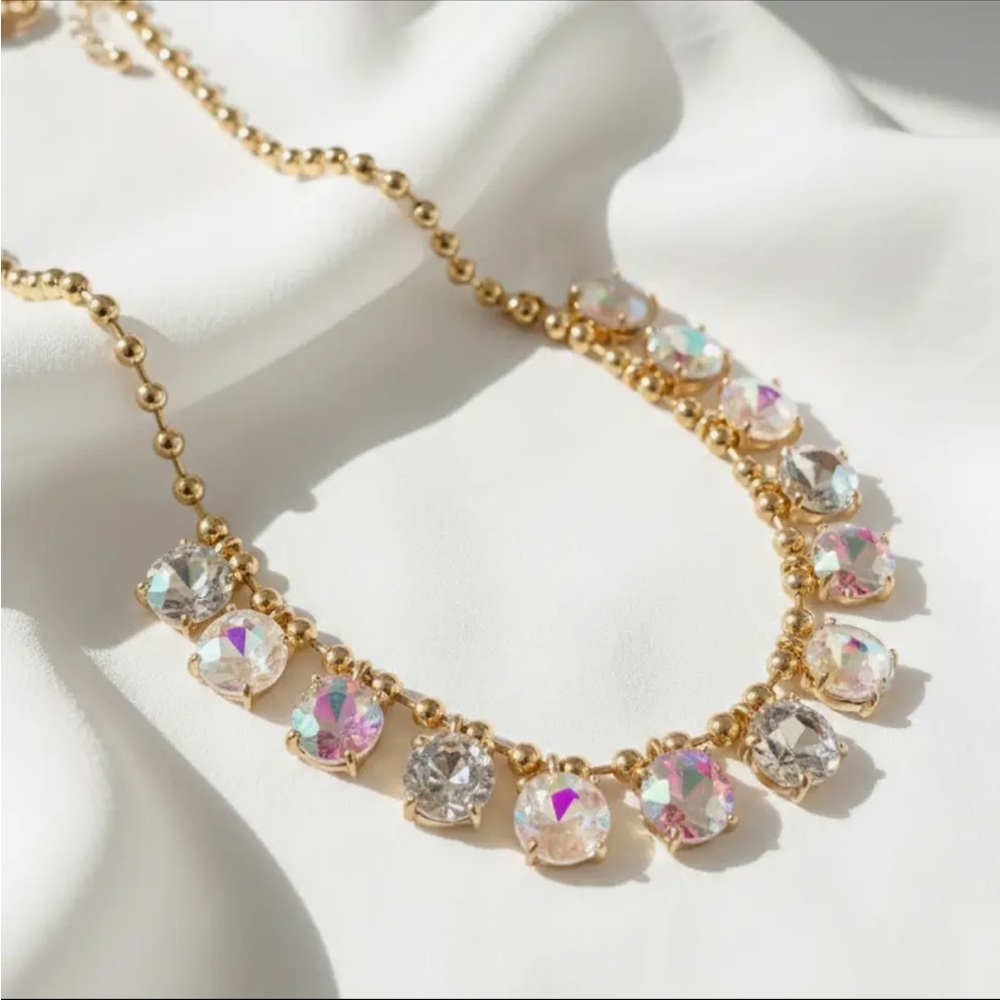 18K Gold Plated Multi Color Crystal Glass Beaded Statement Necklace